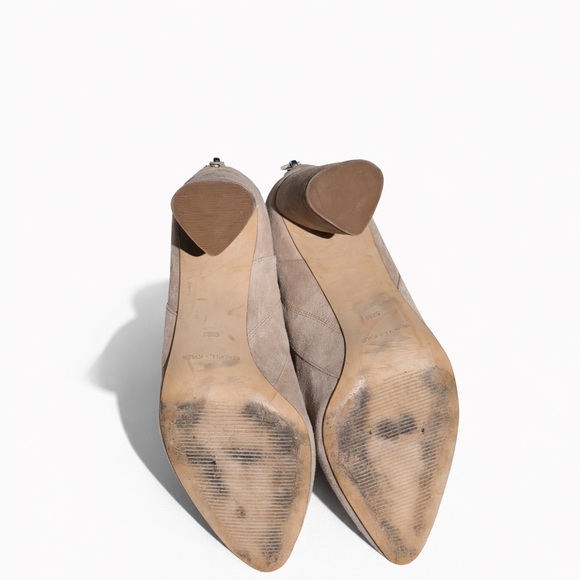 Kendall & Kylie Taupe Suede Lace-Up Ankle Booties Pointed Toe Block Heel - Picture 6 of 12